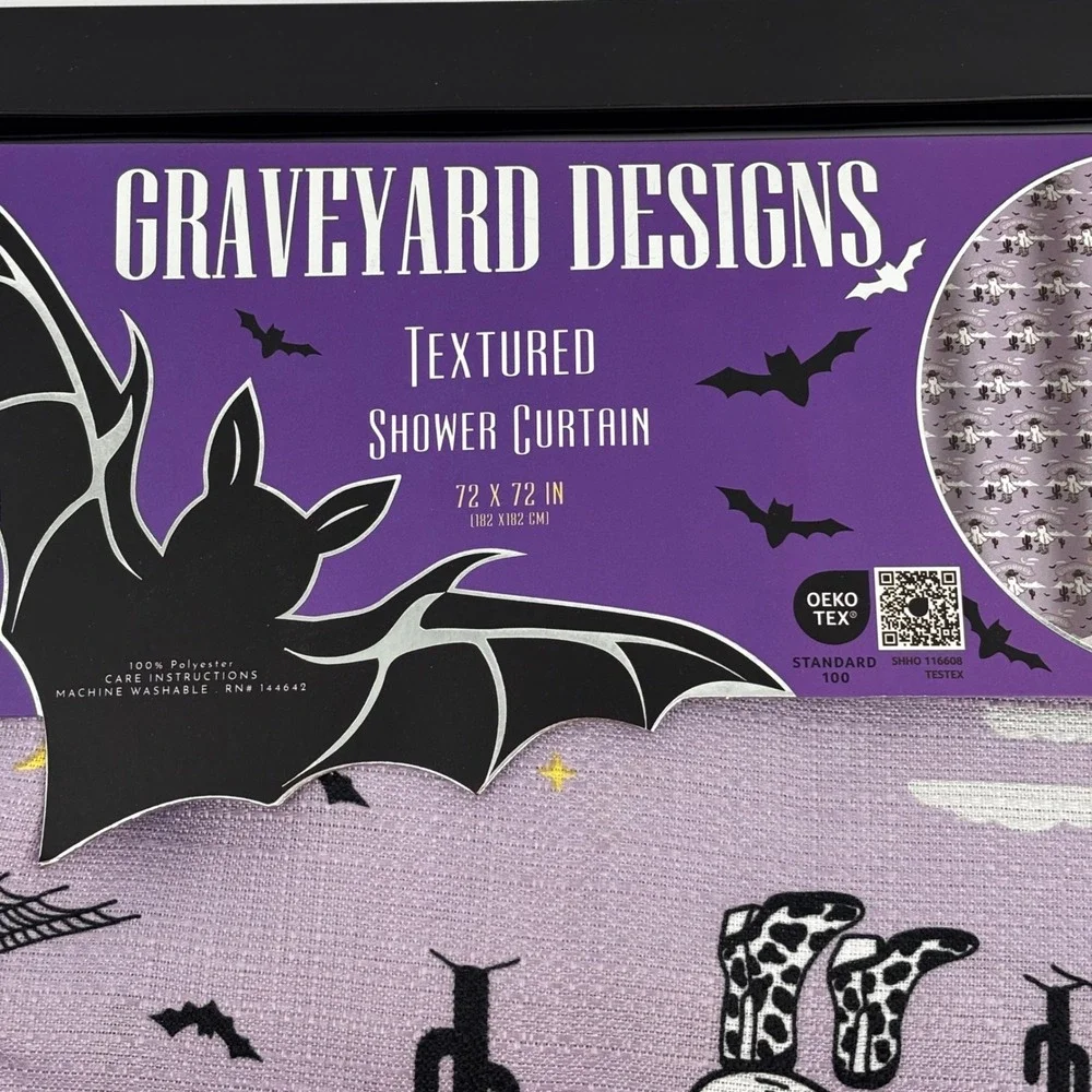 Graveyard Designs Shower Curtain Unisex 72x72 Purple Cowghoul Ghost Western Bat